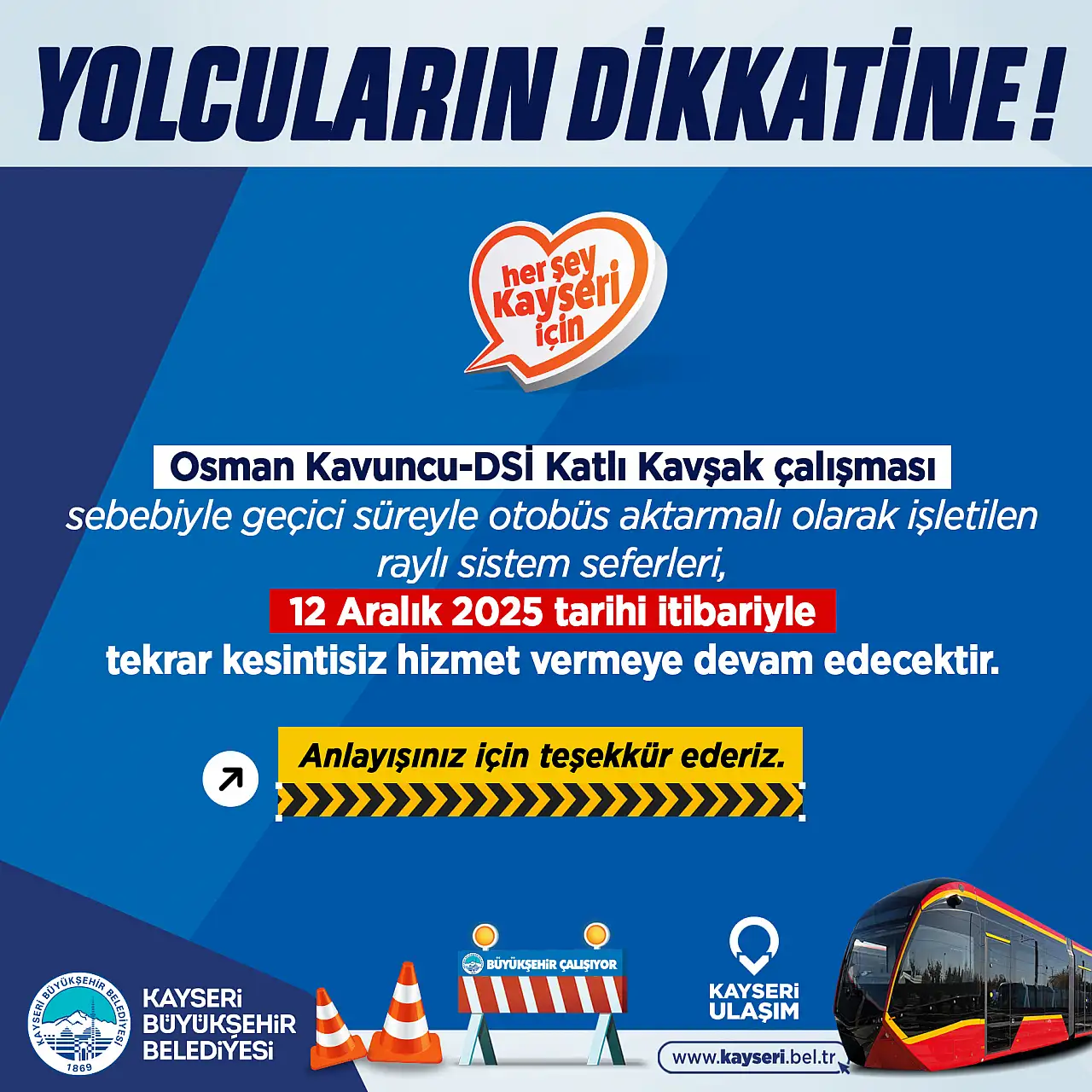 Osman Kavuncu-DSİ kavşağı tramvay hattı yeniden açılıyor