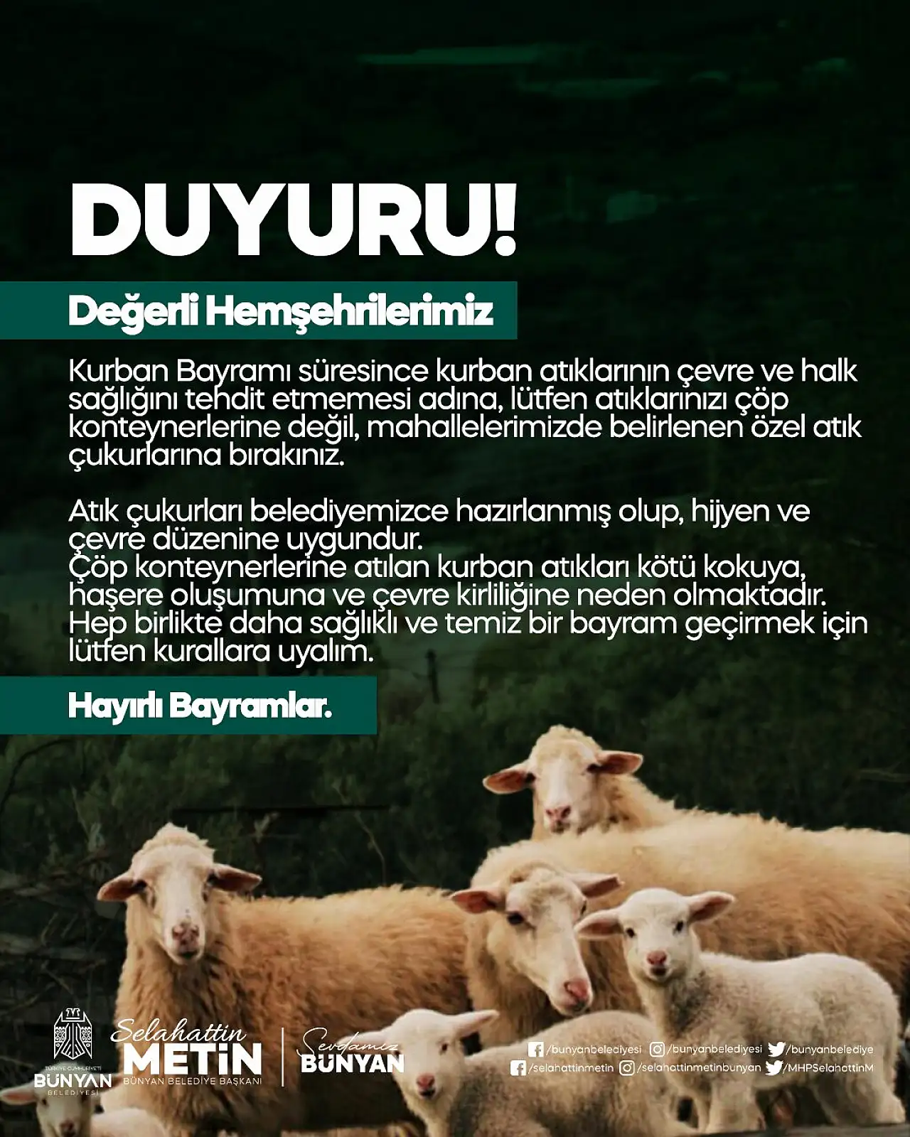 Başkan Metin'den Bünyan halkına önemli uyarı