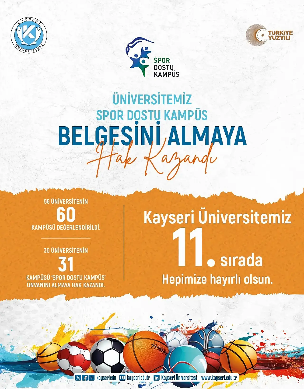 Kayseri Üniversitesi'ne 'Spor Dostu Kampüs' ünvanı