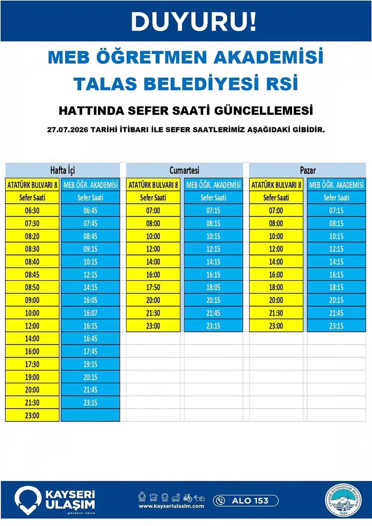 Kayseri'de toplu ulaşımda saatler güncellendi, yeni hat hizmete açıldı