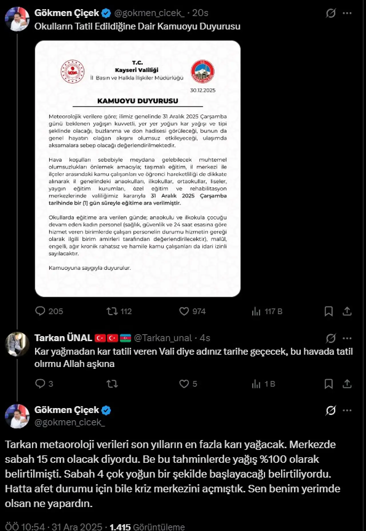 Kar tatiline tepki veren vatandaşa Vali Çiçek'ten yanıt: Yerimde olsan ne yapardın?