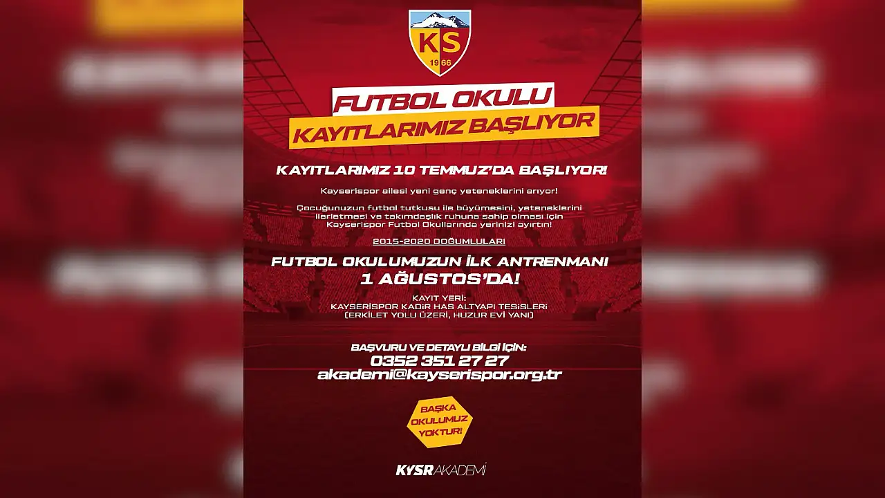 Kayserispor Futbol Okulu'nda yeni dönem başlıyor: Kayıt tarihi açıklandı