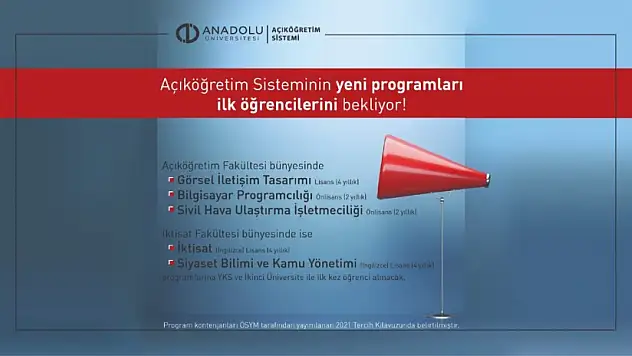 AÇIKÖĞRETİM SİSTEMİ YENİ AÇILAN PROGRAMLARINA İLK ÖĞRENCİLERİNİ BEKLİYOR