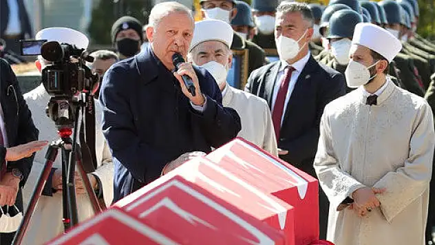 CUMHURBAŞKANI ERDOĞAN, ŞEHİTLERE VEDA TÖRENİNDE KONUŞTU