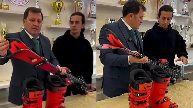 İl Müdürü Kabakcı'dan kayak sporcusuna malzeme desteği
