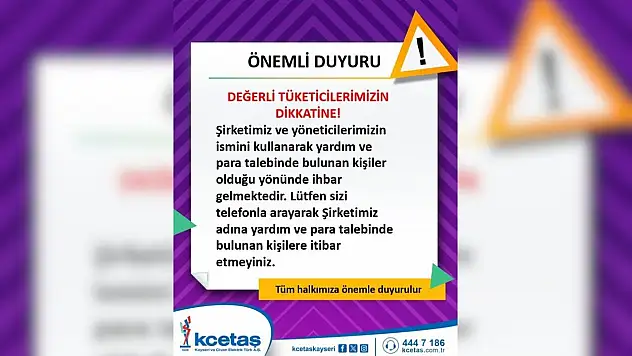 KCETAŞ'tan vatandaşa dolandırıcılık uyarısı: İtibar etmeyin