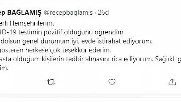 KTB BAŞKANI BAĞLAMIŞ COVİD'E YAKALANDI