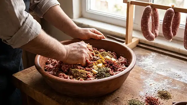 Kurban kesiminin ardından evlik sucuk yapımları başladı