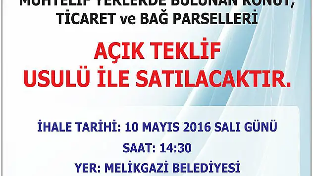 MELİKGAZİ BELEDİYESİ İHALE İLANI