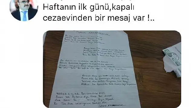 Melikgazi Kaymakamı, cezaevinden gelen mektubu paylaştı