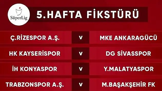 SÜPER LİG'DE 5,6,7 VE 8. HAFTALARIN PROGRAMLARI AÇIKLANDI