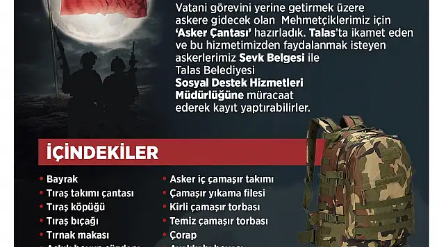 TALAS BELEDİYESİ'NDEN ASKERLERE ÇANTA