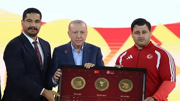 TGF'den Cumhurbaşkanı Erdoğan'a Türk güreşi temalı tablo