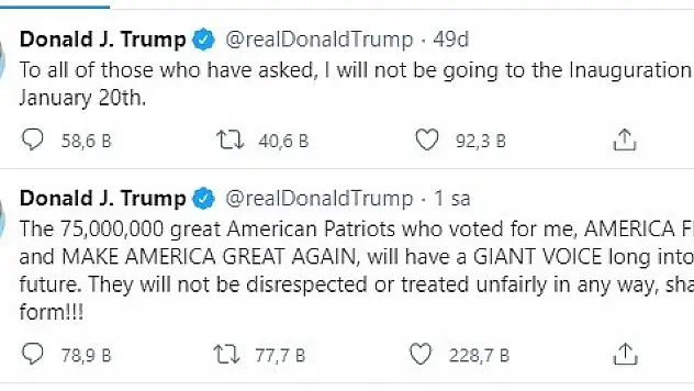 TRUMP, ABD BAŞKANI BİDEN'IN YEMİN TÖRENİNE KATILMAYACAK