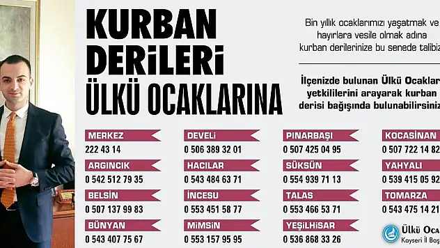 Ülkü Ocakları İl Başkanı Volkan Çolak: 'Kurban derilerinizi Türk milleti için var olan Ülkü Ocakları'na bağışlayın'