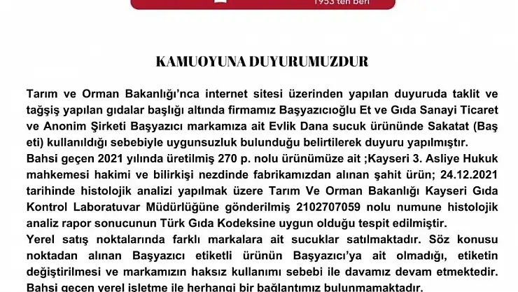BAŞYAZICI'DAN AÇIKLAMA: 'TAKLİT VEYA HİLELİ LİSTESİNDE ADI GEÇEN FİRMA İLE BAĞLANTIMIZ YOKTUR'