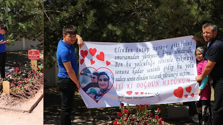 Bebeğiyle şehit olan eşinin doğum gününü mezarı başında kutladı