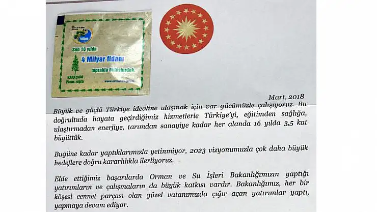 Cumhurbaşkanı Erdoğan'dan vatandaşlara karaçam tohumlu mektup