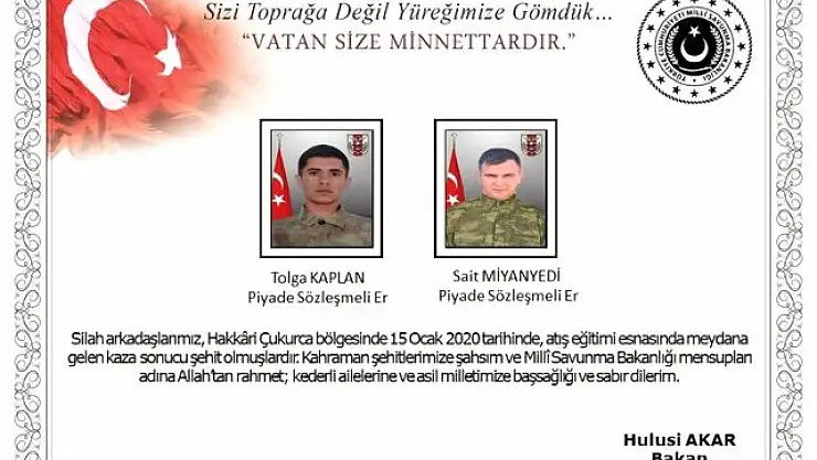 HAKKARİ'DE EĞİTİM KAZASI: 2 ASKER ŞEHİT, 2 ASKER YARALI