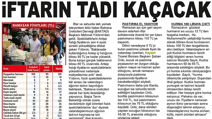 İFTARIN TADI KAÇACAK