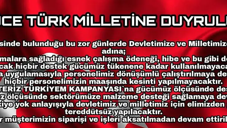 IŞIK DEKORASYON'DAN 'BİZ BİZE YETERİZ TÜRKİYEM' KAMPANYASINA DESTEK!