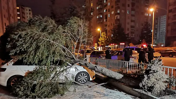 KAYSERİ'DE ŞİDDETLİ RÜZGAR ÇATILARI UÇURDU, AĞAÇLARI YERİNDEN SÖKTÜ