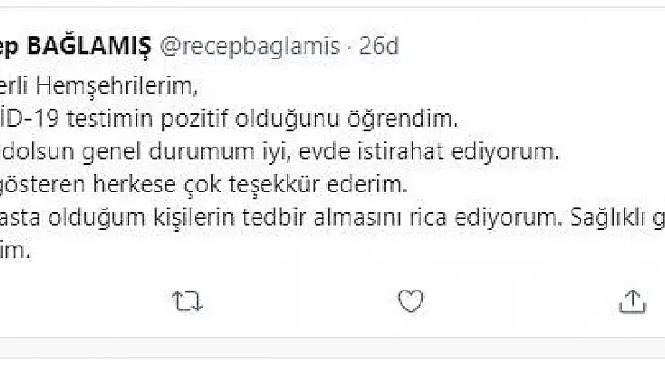 KTB BAŞKANI BAĞLAMIŞ COVİD'E YAKALANDI