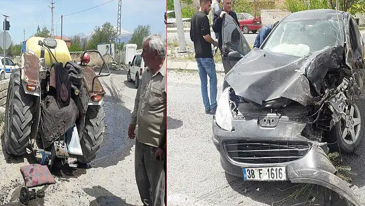 Otomobilin çarptığı traktör 2'ye bölündü: 2 yaralı