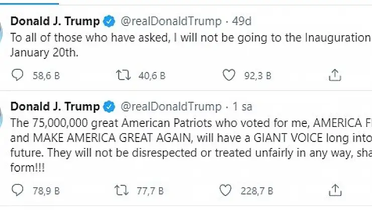 TRUMP, ABD BAŞKANI BİDEN'IN YEMİN TÖRENİNE KATILMAYACAK