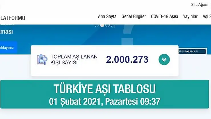 TÜRKİYE'DE AŞILANAN VATANDAŞ SAYISI 2 MİLYONU GEÇTİ