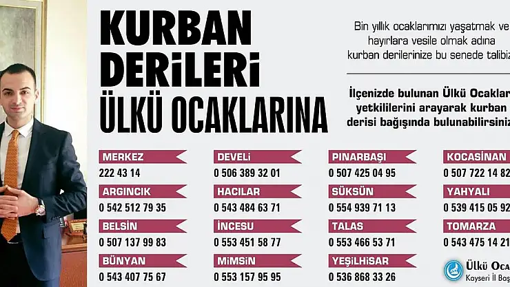 Ülkü Ocakları İl Başkanı Volkan Çolak: 'Kurban derilerinizi Türk milleti için var olan Ülkü Ocakları'na bağışlayın'