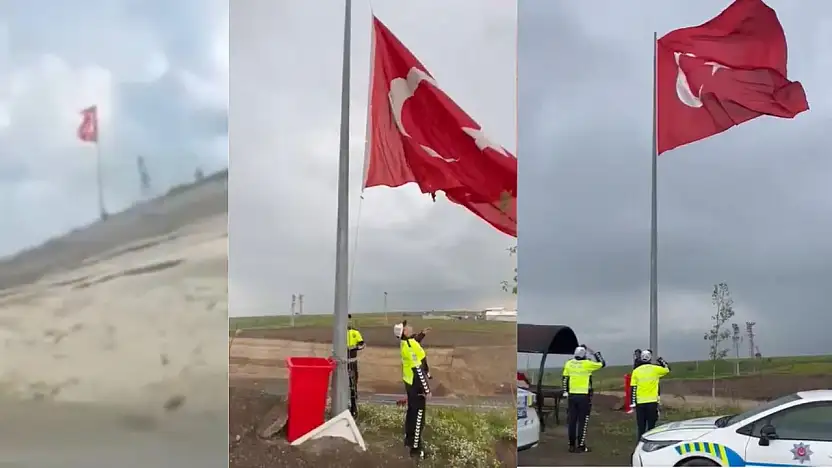 Kayseri'de bayrak hassasiyeti: Ekipler yenisiyle değiştirdi