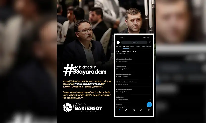 Vekil Ersoy'un paylaştığı #İyiKiDoğdun38AyarAdam etiketi X gündeminde